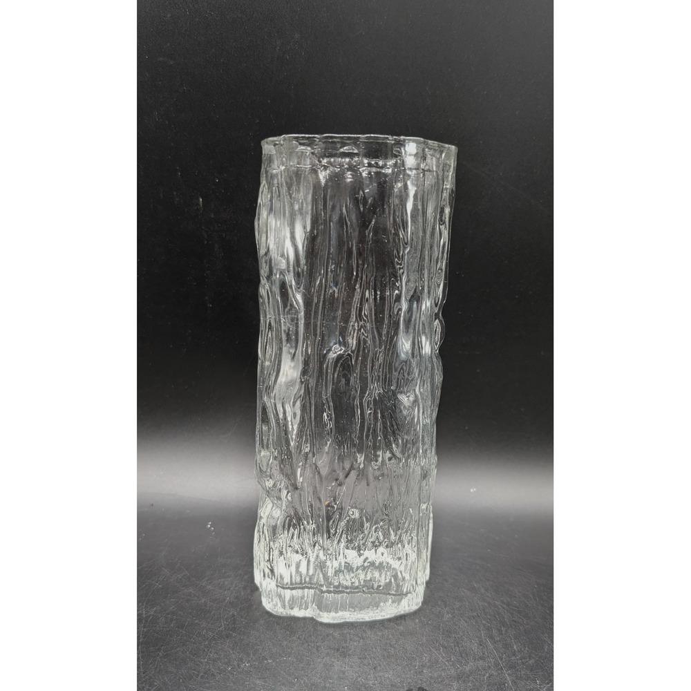 Vintage Ravenhead Clear Bark Glass Vase Brutalist Mid Century Modern Textured 9"